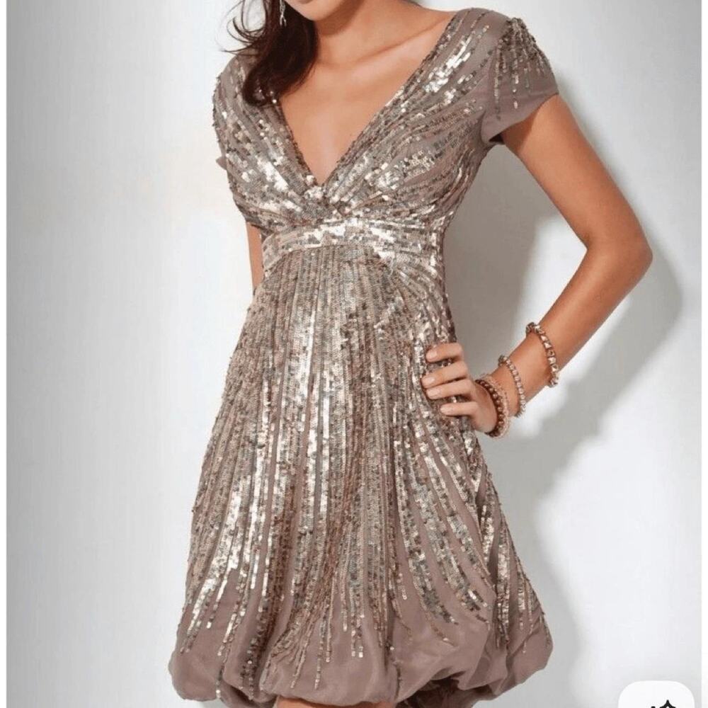 Jovani gold sequin silk mini dress